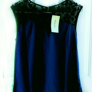 Funky Soul Silky Blue & Black Lacy Top Size XS